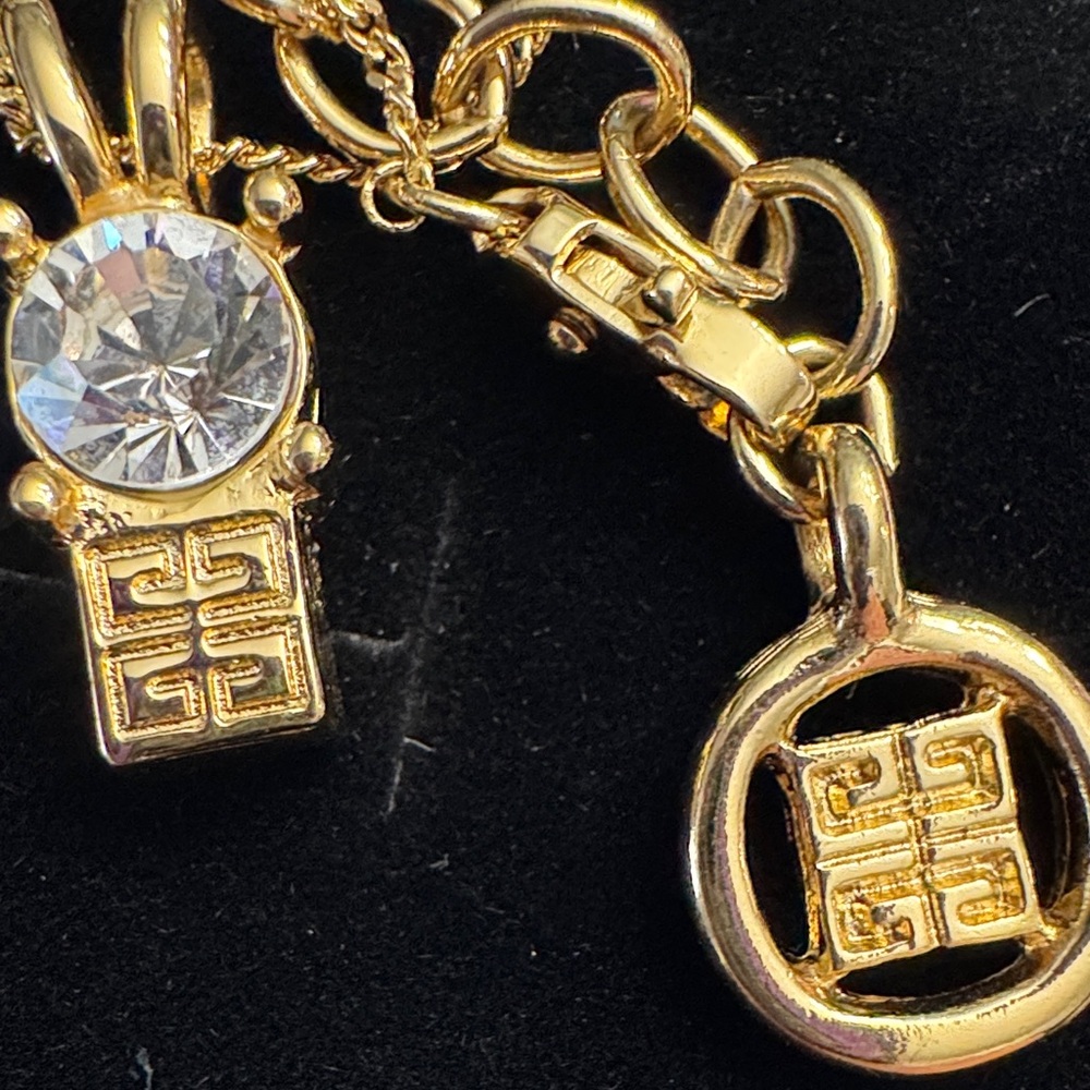 Vintage Givenchy Gold Plated Necklace with Crystal Pendant - Picture 2 of 5